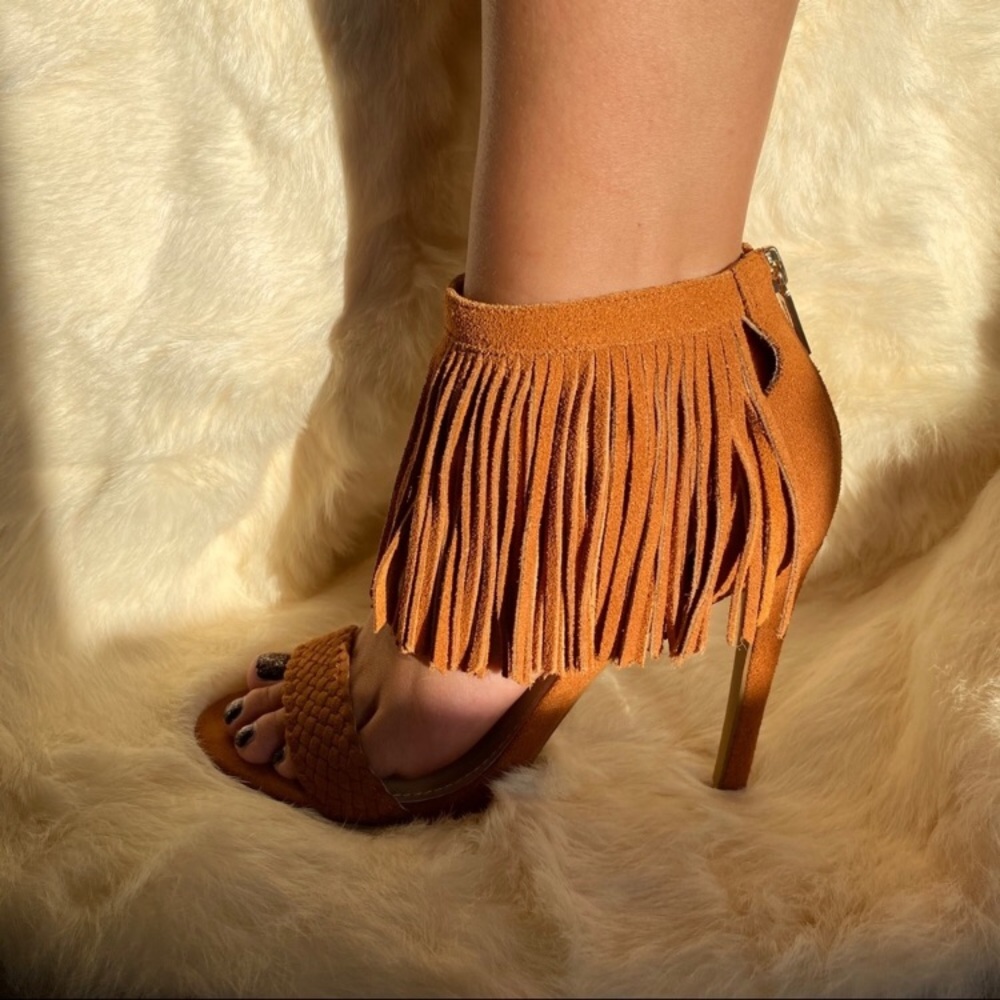 Express Suede Fringe Heels